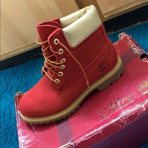 red and gold timbs